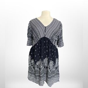NWT | Navy Abstract Floral V Neck Cape Sleeve A-Line Dress